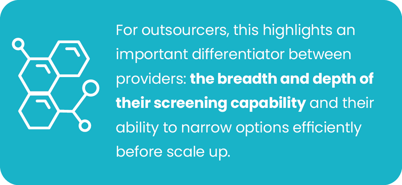For outsourcers, this highlights an important differentiator between providers: **the breadth and depth of their screening capability** and their ability to narrow options efficiently before scale up.